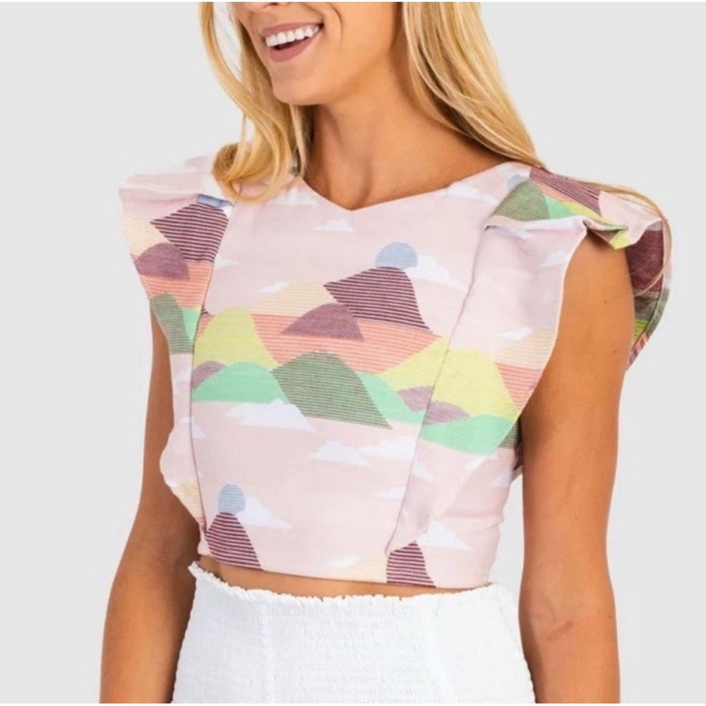 Koch Cecelia Crop Top Pink Mountain Flutter‎ Sleeve Sz XS